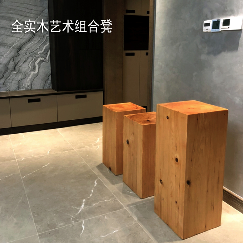 速发实木坐凳原木角几边几凳创意木凳圆形方形花架底座木桩根雕茶
