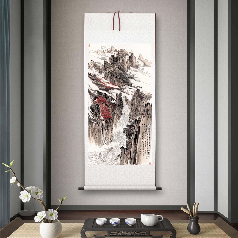 陆俨少《千里江陵》客厅书房茶室装饰画挂画玄关山水高清卷轴