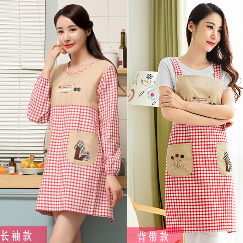 时尚春夏薄款家用厨房无袖围裙防水防油背带大人工作服罩衣女