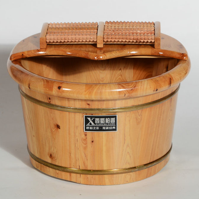 柏木足浴泡脚桶木质木桶家用小木盆洗脚盆按摩足疗桶保温带盖