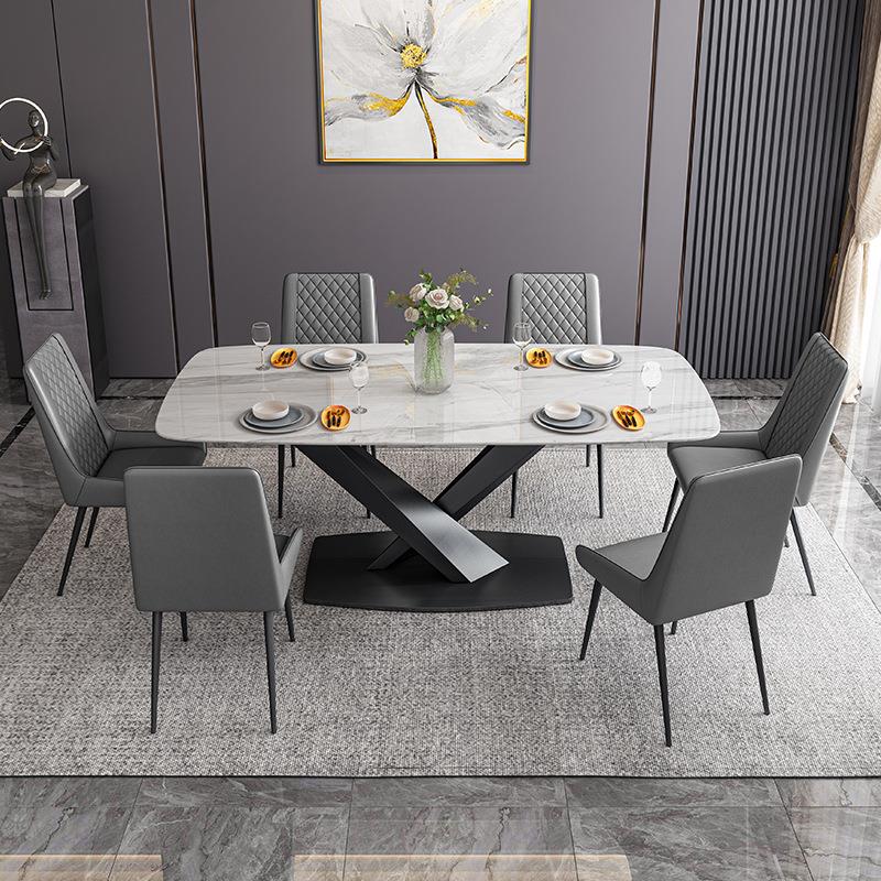 现代简约意式岩板餐桌椅组合家用小户型客厅长方形餐厅吃饭桌子