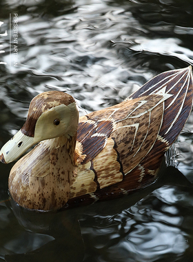 老笋壳小鸭子摆件中国风麻鸭茶宠创意现简约家居饰品竹制
