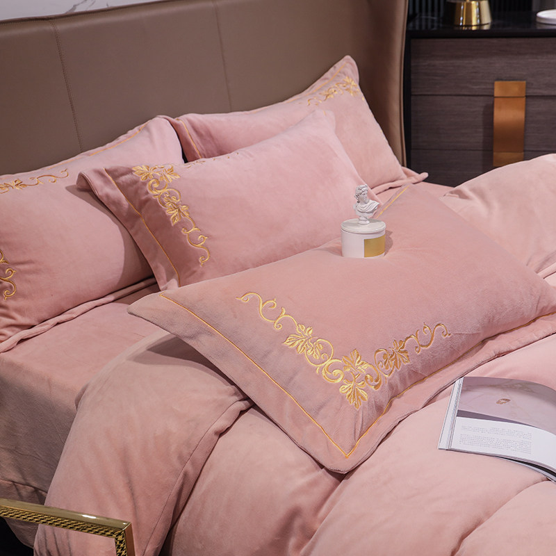 高档欧式刺绣冬季加厚双面绒法兰绒绒