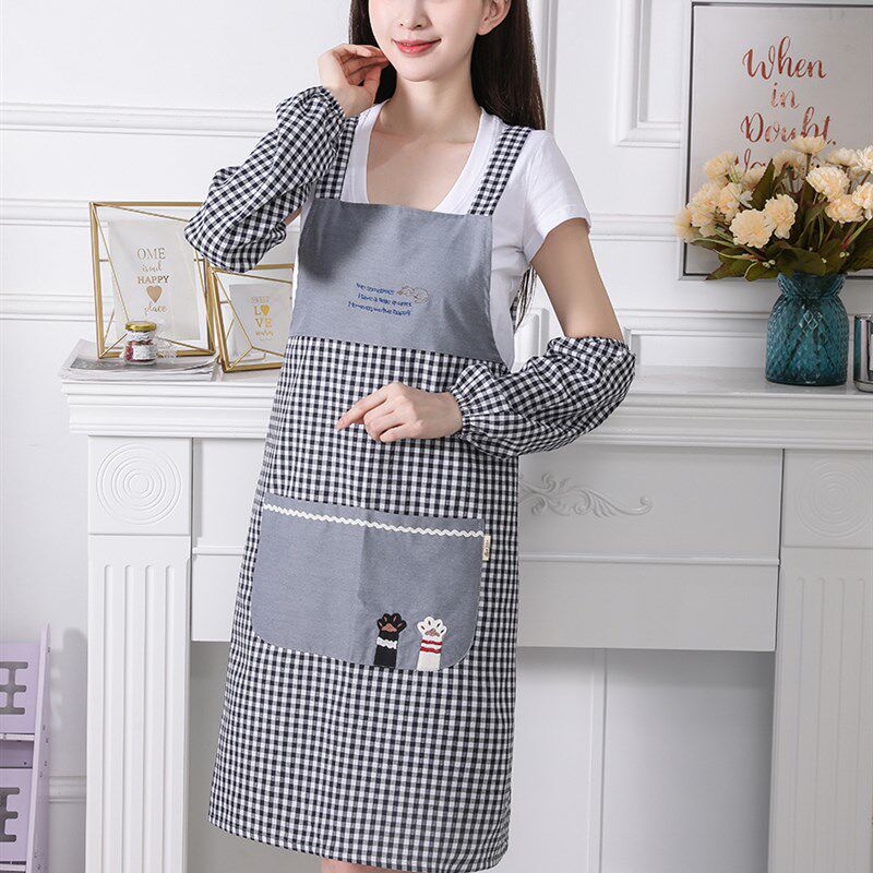 2袖21新款围裙0套套装家用厨房罩季防水防油可爱时尚夏衣女工作服