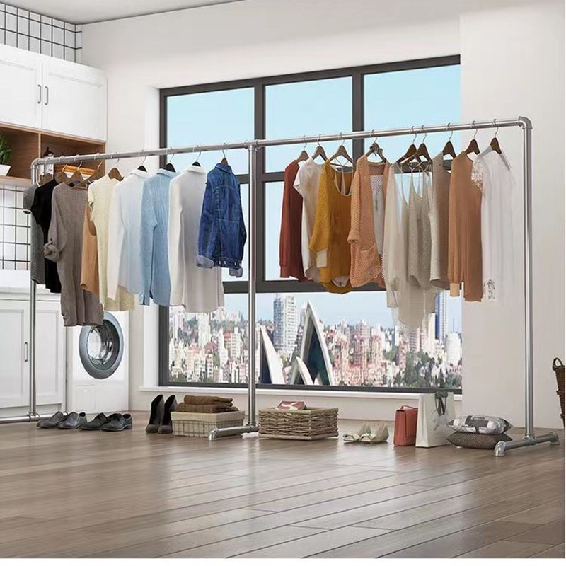 加厚镀锌管晾衣架落地立式水管单杆挂衣架宿舍晾衣杆室外晾衣架