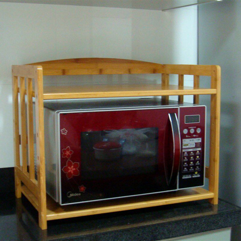 楠竹加厚厨房双层置物微波炉架多功能收纳架储物架层架烤箱架