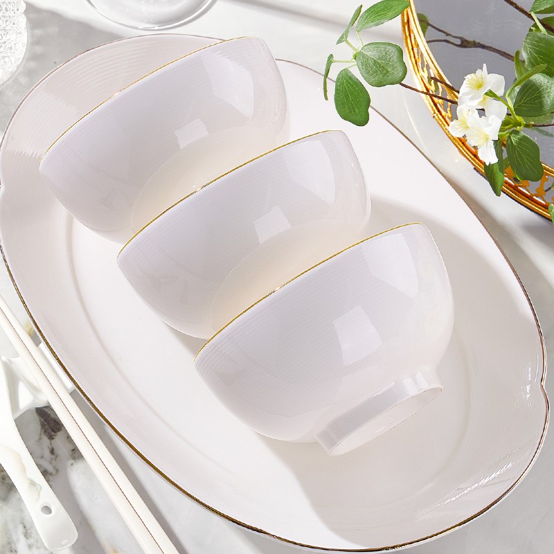 釉下彩健康陶瓷碗家用组合2024新款纯白简约加厚微波饭碗10个套装