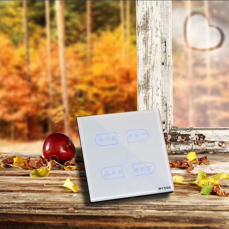 白色面板四开触摸面板开关轻触触碰开关钢化玻璃面板面板文字定制