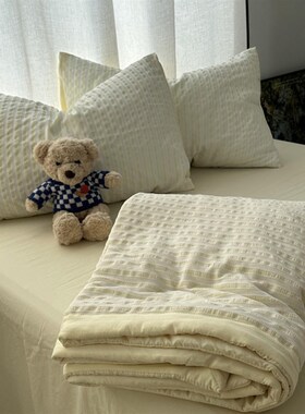 韩系ns少女奶油黄色水洗棉夏凉被夏季被薄被芯