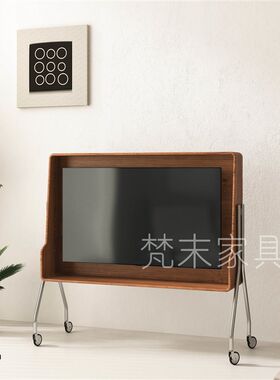 复古实木可移动电视机支架不锈钢电视柜家用小型通电简约显示架