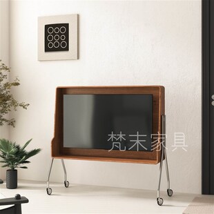 复古实木可移动电视机支架不锈钢电视柜家用小型通电简约显示架