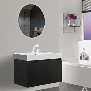 北欧实木浴室柜组合挂墙式洗脸盆 陶瓷一体微晶石浴柜卫浴柜定制