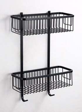 哑黑色网篮浴室双层长方篮壁挂置物架不锈钢五金洗手卫生间置物架
