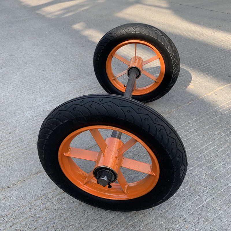300-10成套实心轮胎 14寸两轮连轴马车轮 工地牵引车手推车轮子
