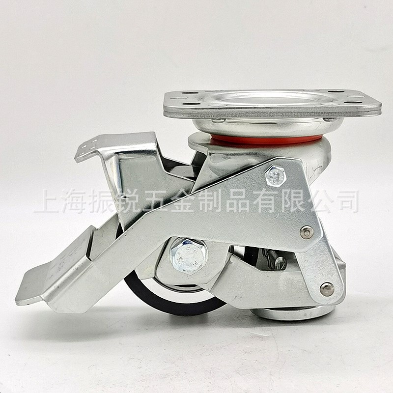 脚轮厂家 3寸PU脚踩式带脚杯水平调节脚轮 商用机器设备万向脚轮