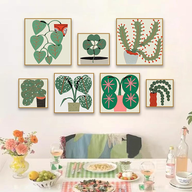 北欧小清新绿植挂画治愈系入户玄关客厅墙壁画ins手绘植物装饰画图片
