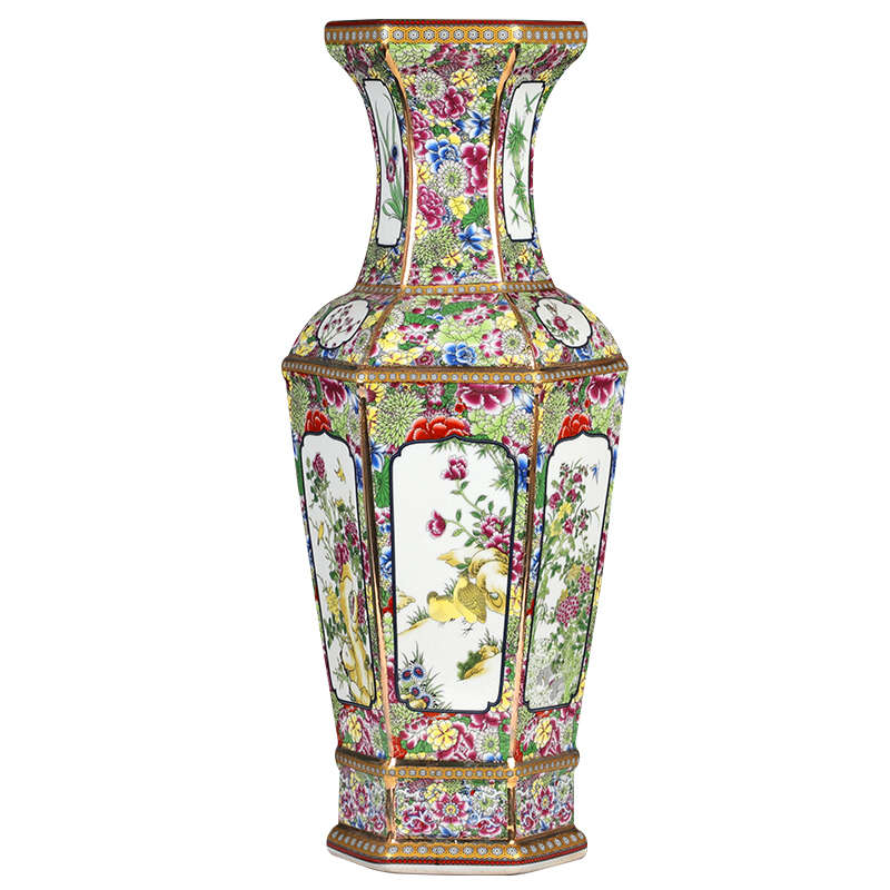 景德镇珐琅彩陶瓷器小花瓶插花中式客厅仿古装饰品家居电视柜摆件