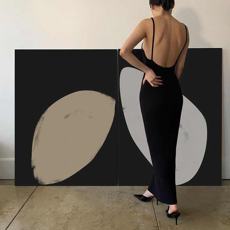 侘寂风极简色块装饰画ins现代客厅抽象画玄关loft工作室黑白挂画图片