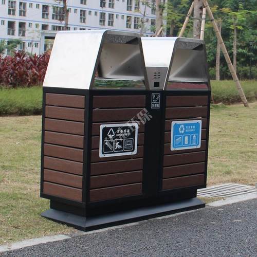 厂家直销小区物业户外钢木分类垃圾桶果皮箱环保垃圾箱供应