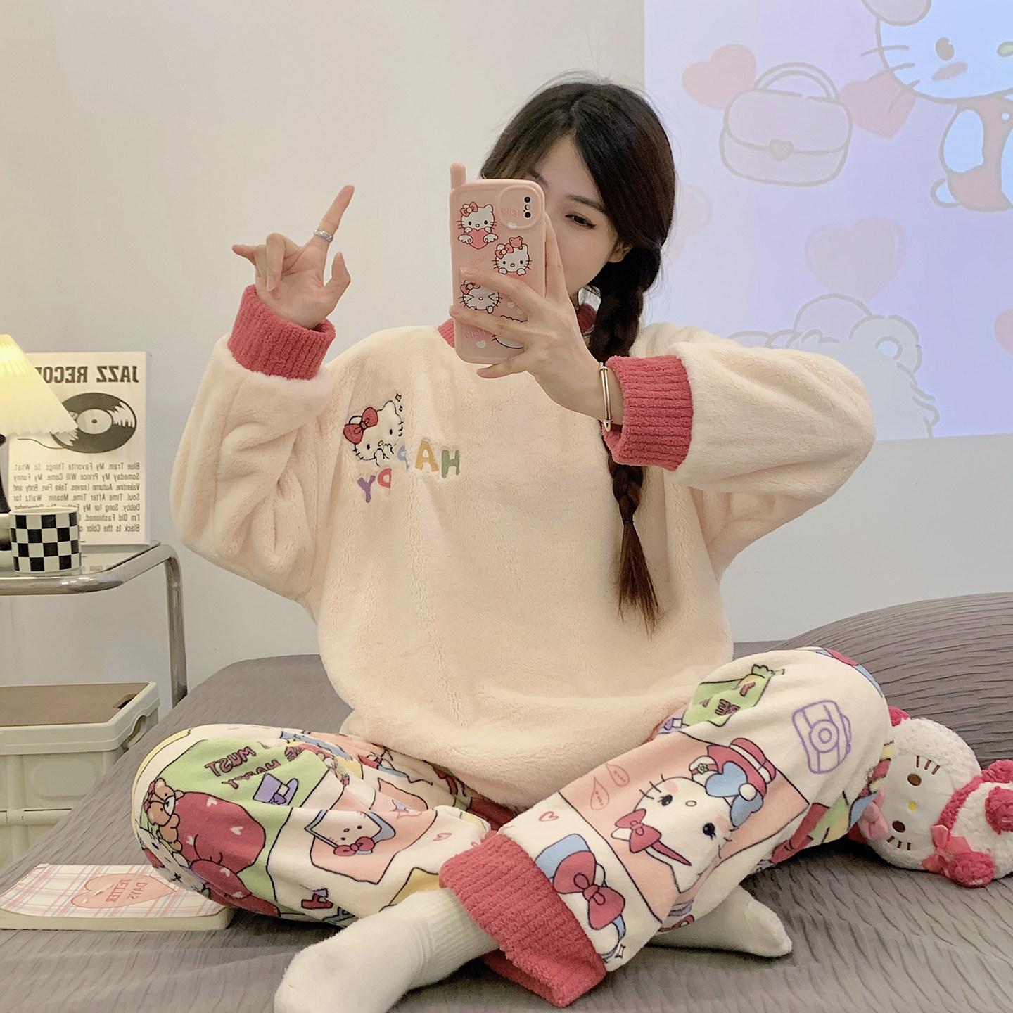 睡衣女珊瑚绒秋冬天法兰绒家居服