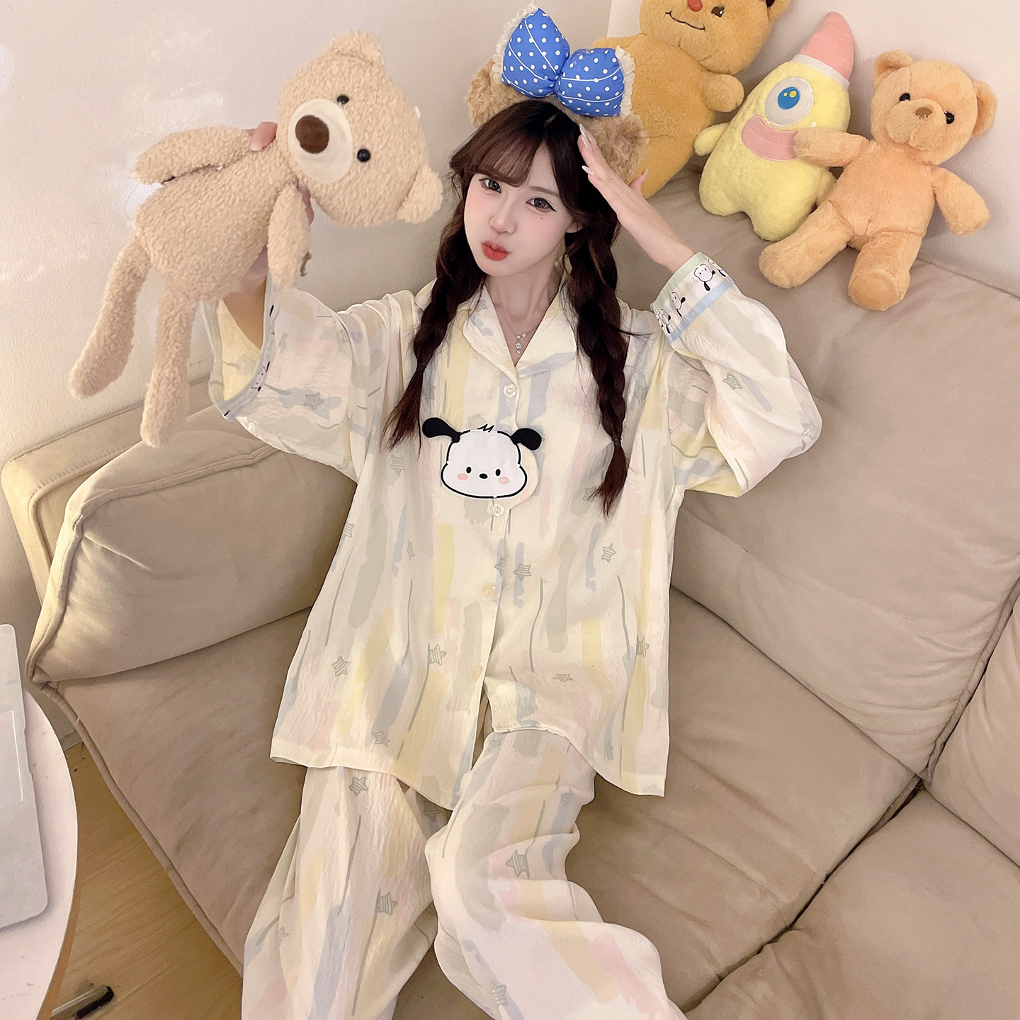 睡衣女春秋新款云朵棉家居服套装