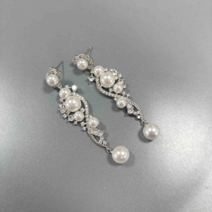 法式复古珍珠耳钉锆石流苏轻奢气质高级感长款方圆脸小众耳环耳饰