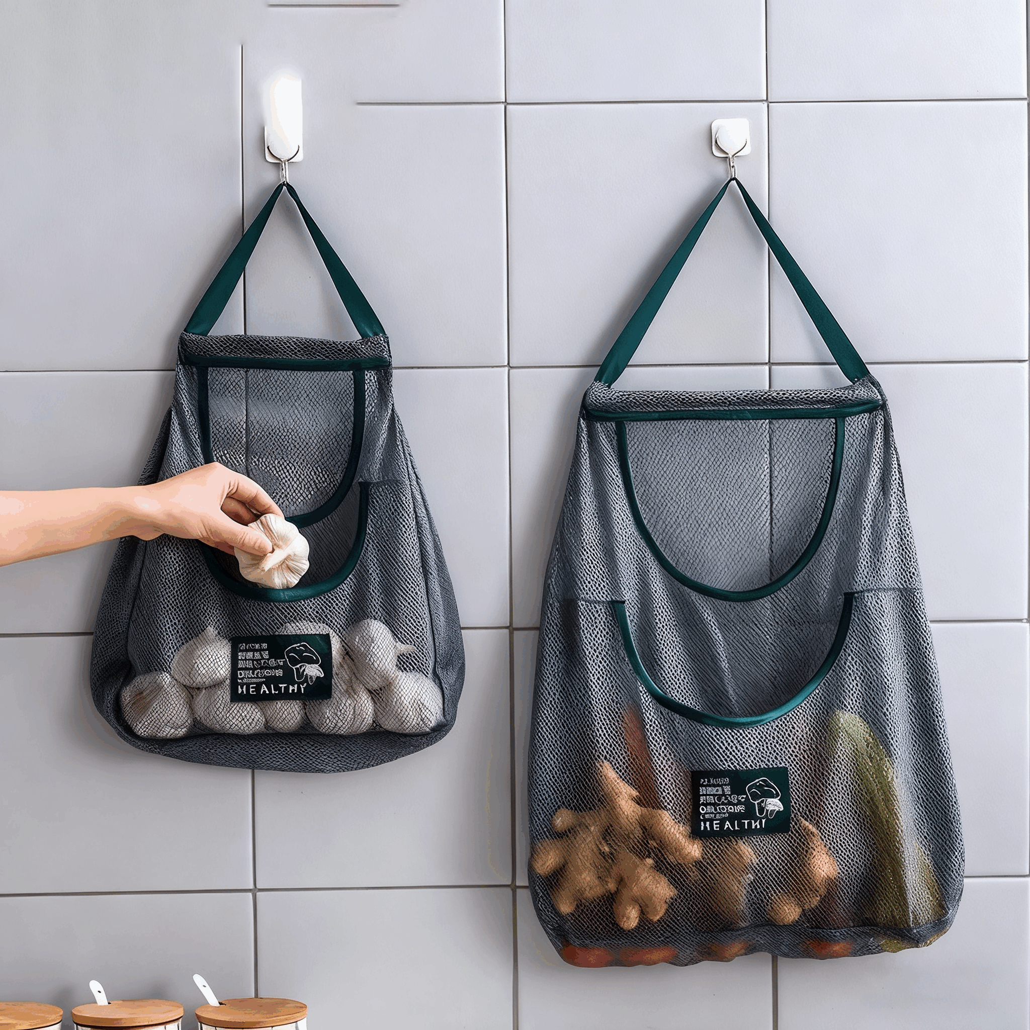 厨房多功能果蔬挂袋姜蒜收纳神器壁挂蒜头生姜大蒜收纳袋透气网袋,收纳整理,果蔬收纳袋,淘宝优惠券,粉丝福利购,淘宝优惠卷