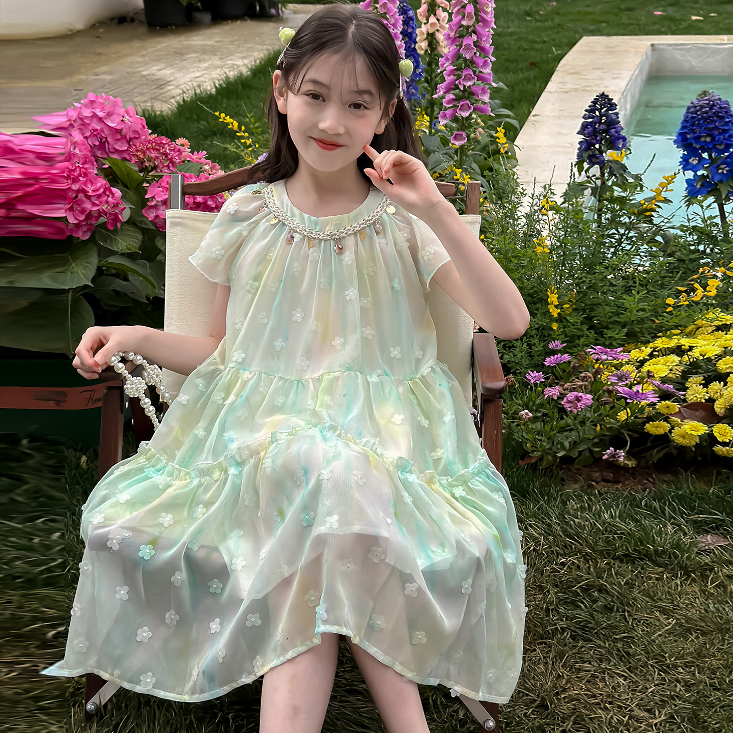 2026新款女童雪纺立体花公主裙