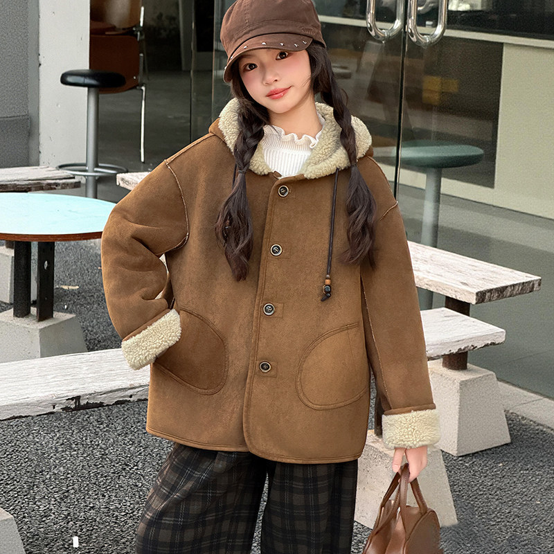 女童秋冬皮毛一体两面穿外套