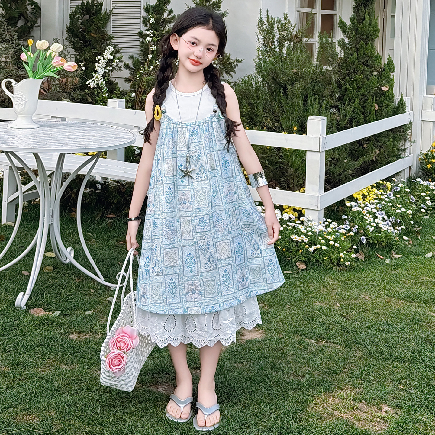 女童夏季韩系碎花公主裙两件套