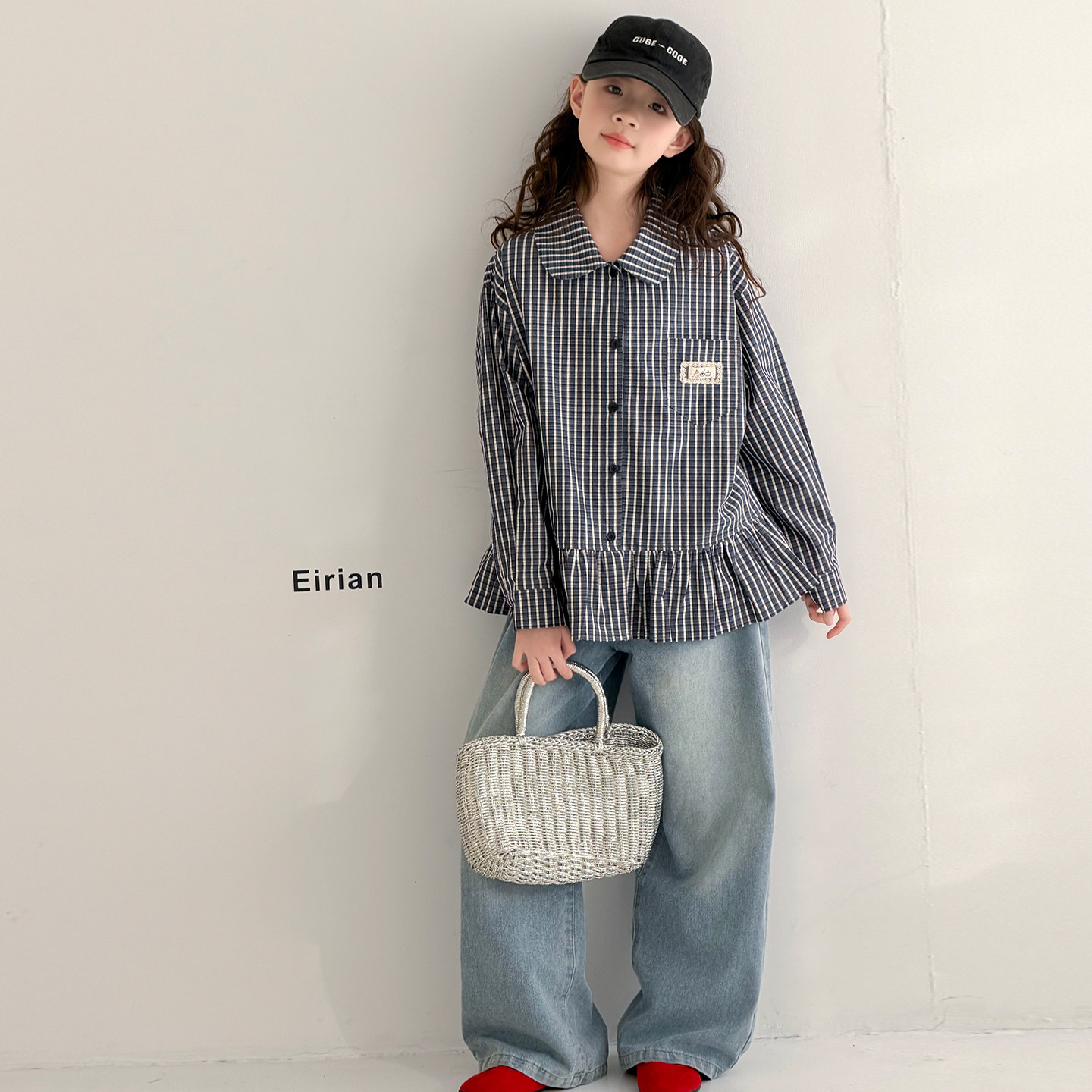2026春秋女大童格纹学院风衬衫