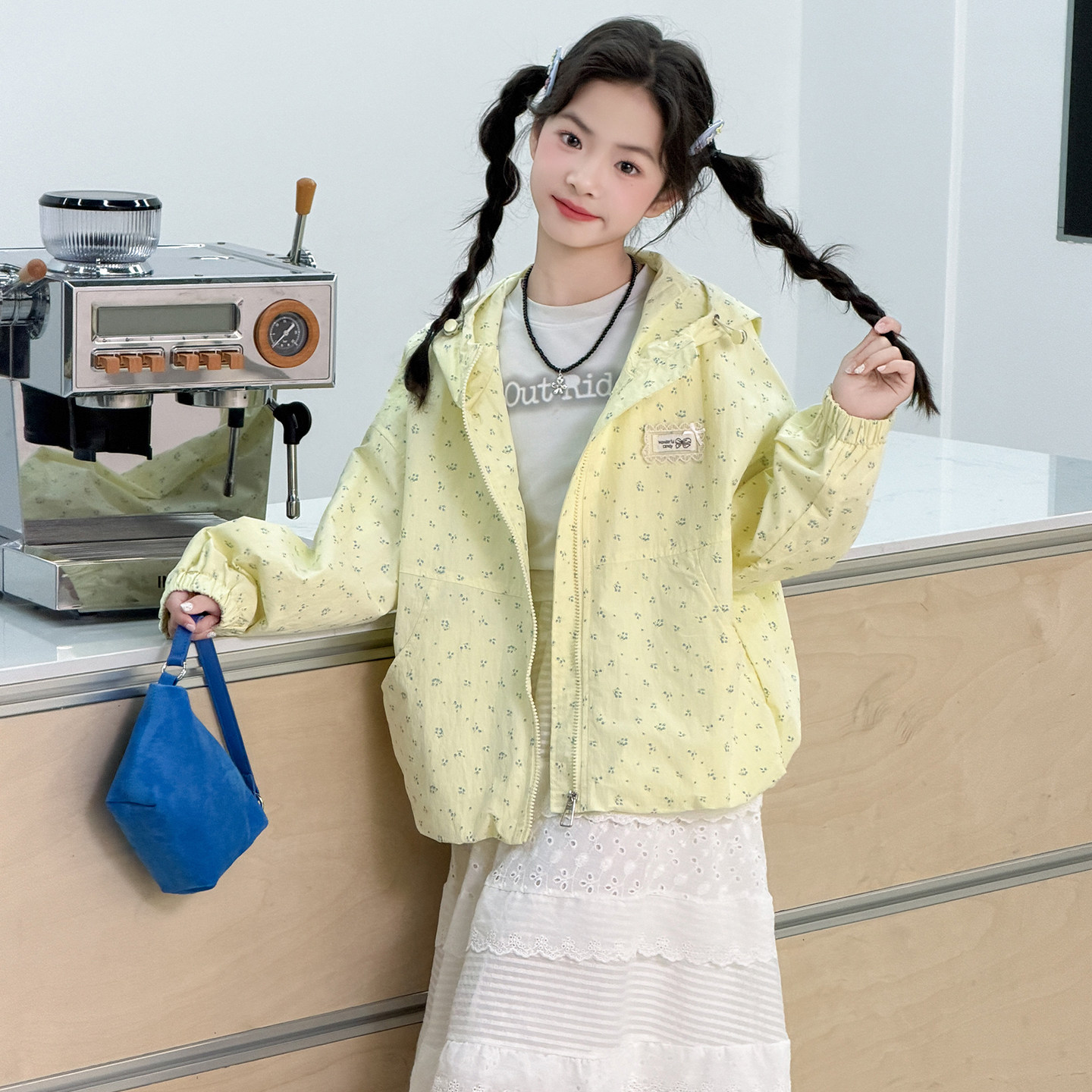 女童春装碎花连帽夹克2026新款