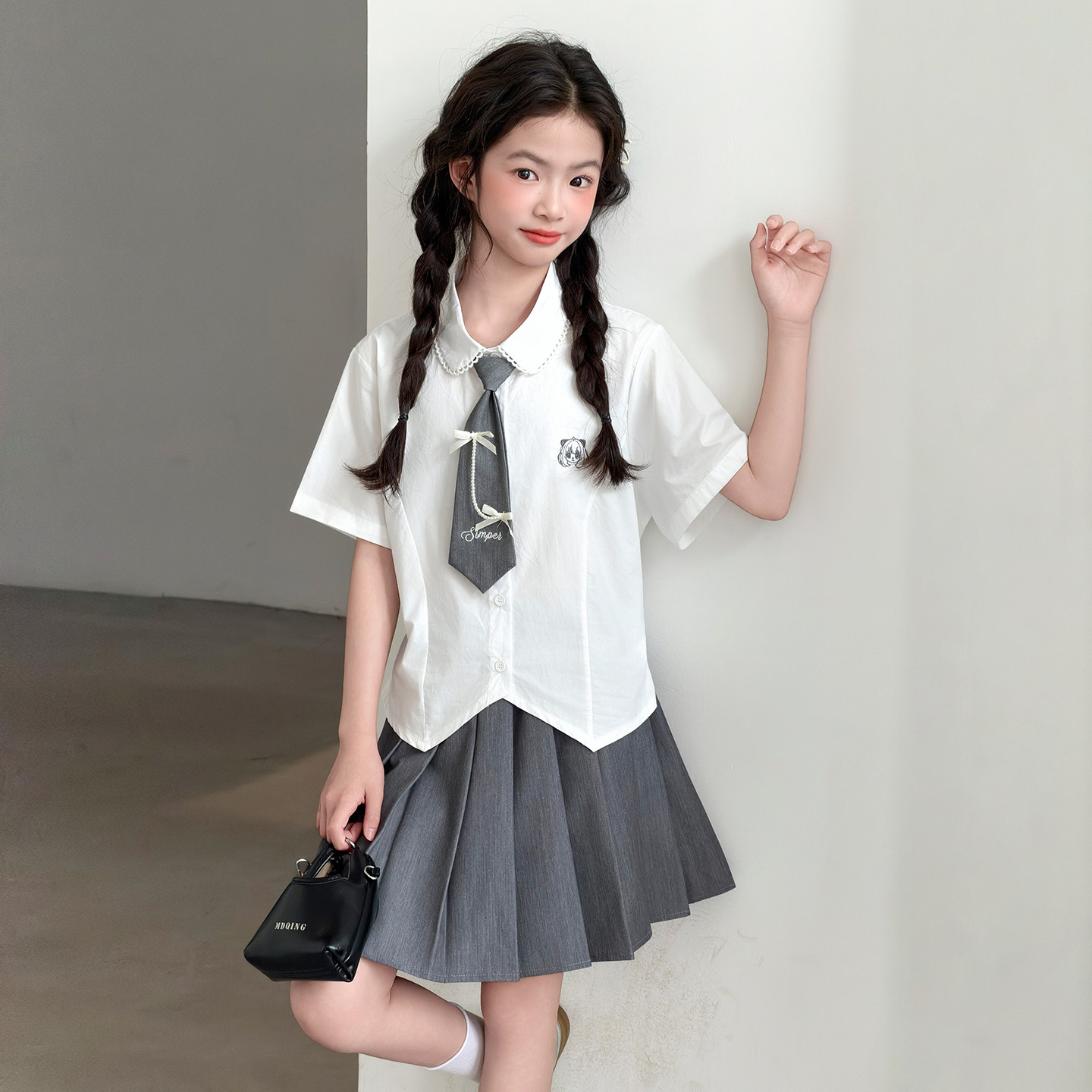 女童学院风jk制服套装夏装2026新款洋气儿童短袖衬衫百褶裙两件套