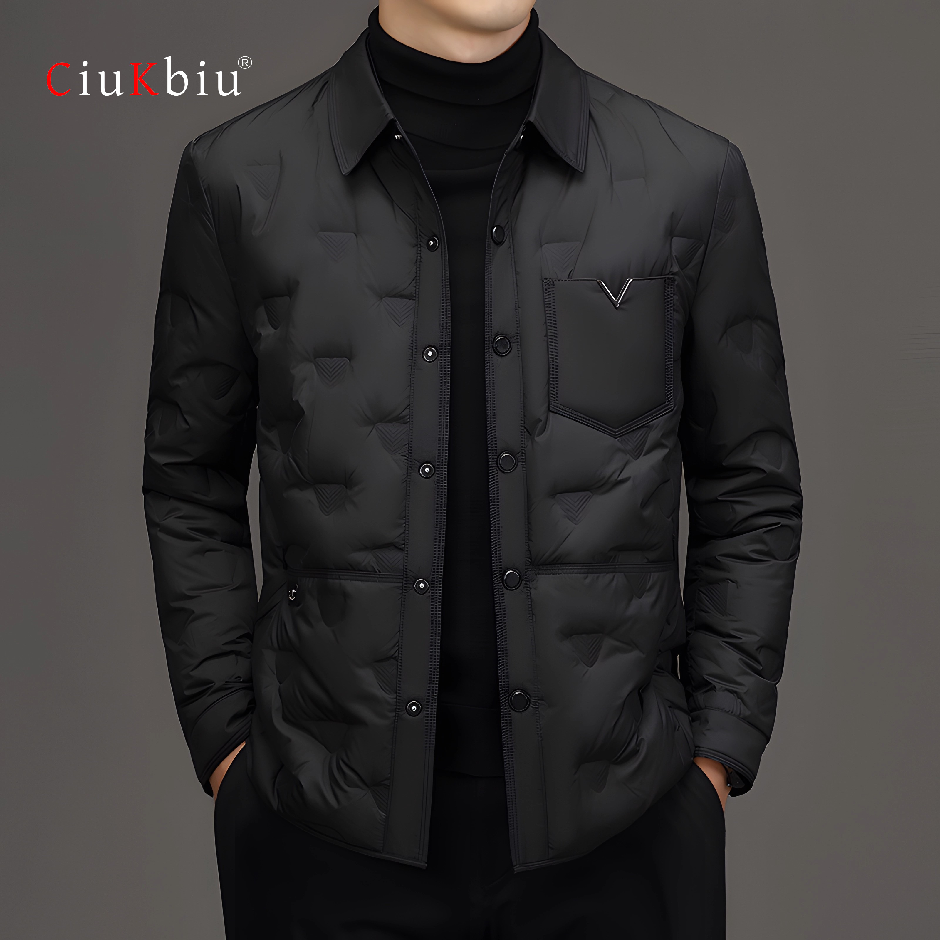 高端轻薄短款羽绒服男士2025新款秋冬季直筒修身休闲翻领外套男款