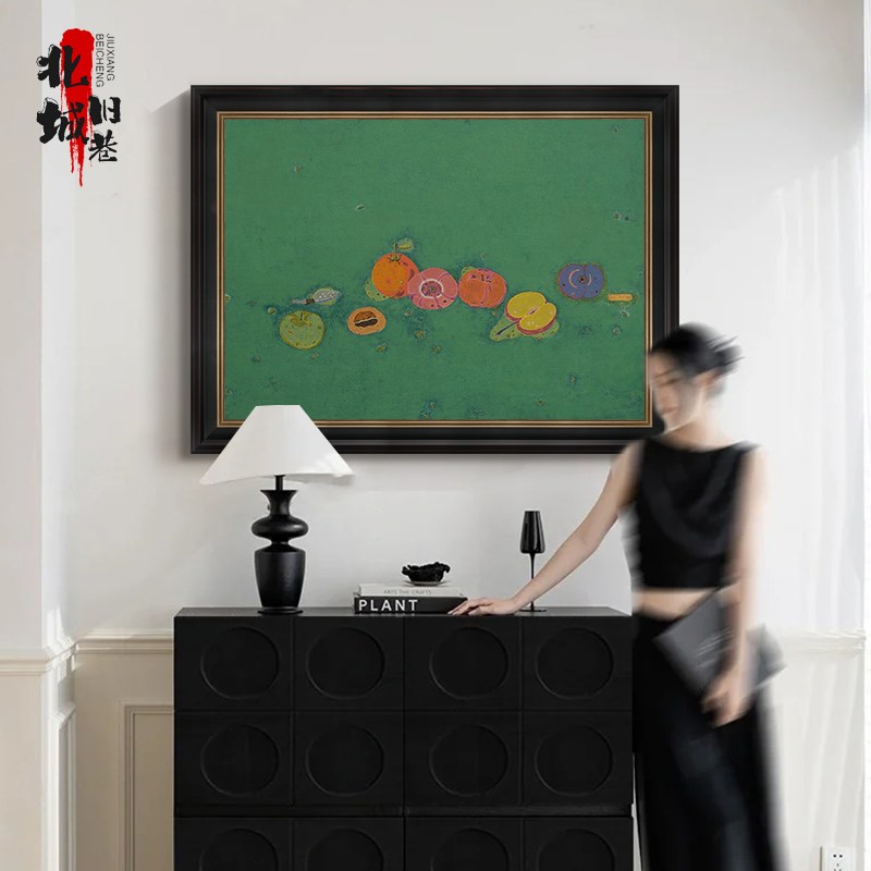 客厅沙发背景墙水果挂画玄关餐厅中古风手绘油画复古高级感装饰画图片