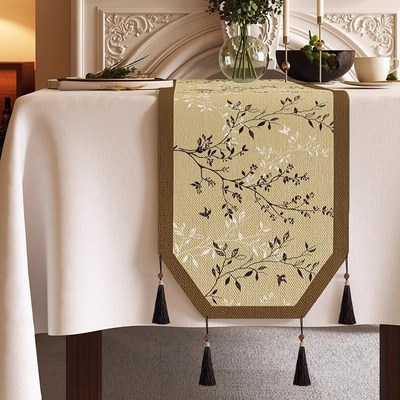 中古风桌旗轻奢高端电视柜餐桌布长条茶席禅意防水茶几垫中式盖布