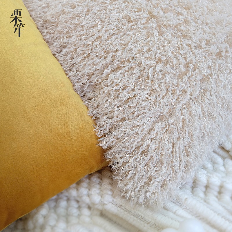 ins风现代简约黄色组合抱枕轻奢客厅沙发靠枕床头靠垫毛毛靠垫套