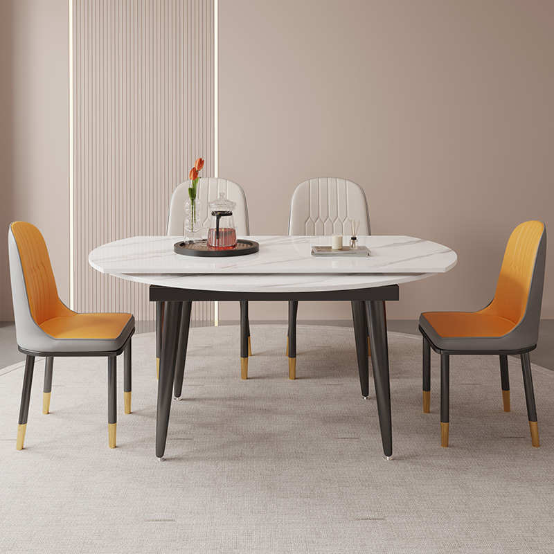 家用简约伸缩折叠岩组合可餐桌小户型桌椅现代板饭桌奢轻圆形