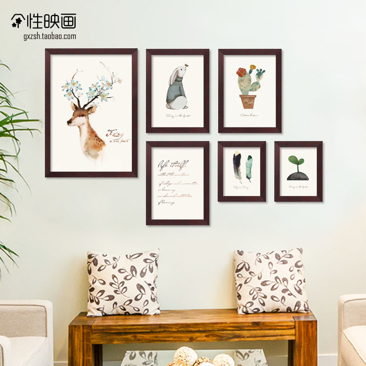 餐厅田园装饰画客厅沙发背景墙画现代简约北欧鹿挂画小清新有框画图片