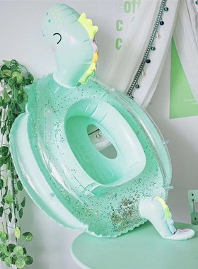婴儿游泳圈童宝宝腋下小孩安全坐圈防侧翻亮片绿色恐龙坐圈1-5岁
