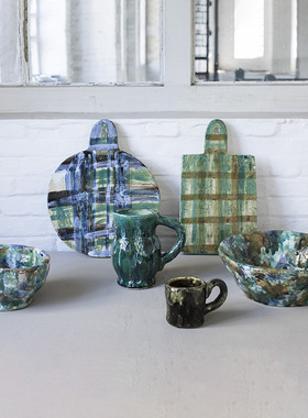 比利时Sera Be术Sa创意陶瓷彩装果盆 旅行艺 绘饰摆件托盘