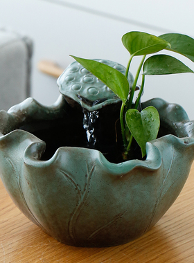 新中式陶瓷简约小型流水招财摆件喷泉水循环客厅桌面装饰品