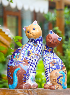 陶瓷动物猫咪阳台屋里 展示柜摆件创意装饰 新房子小物件