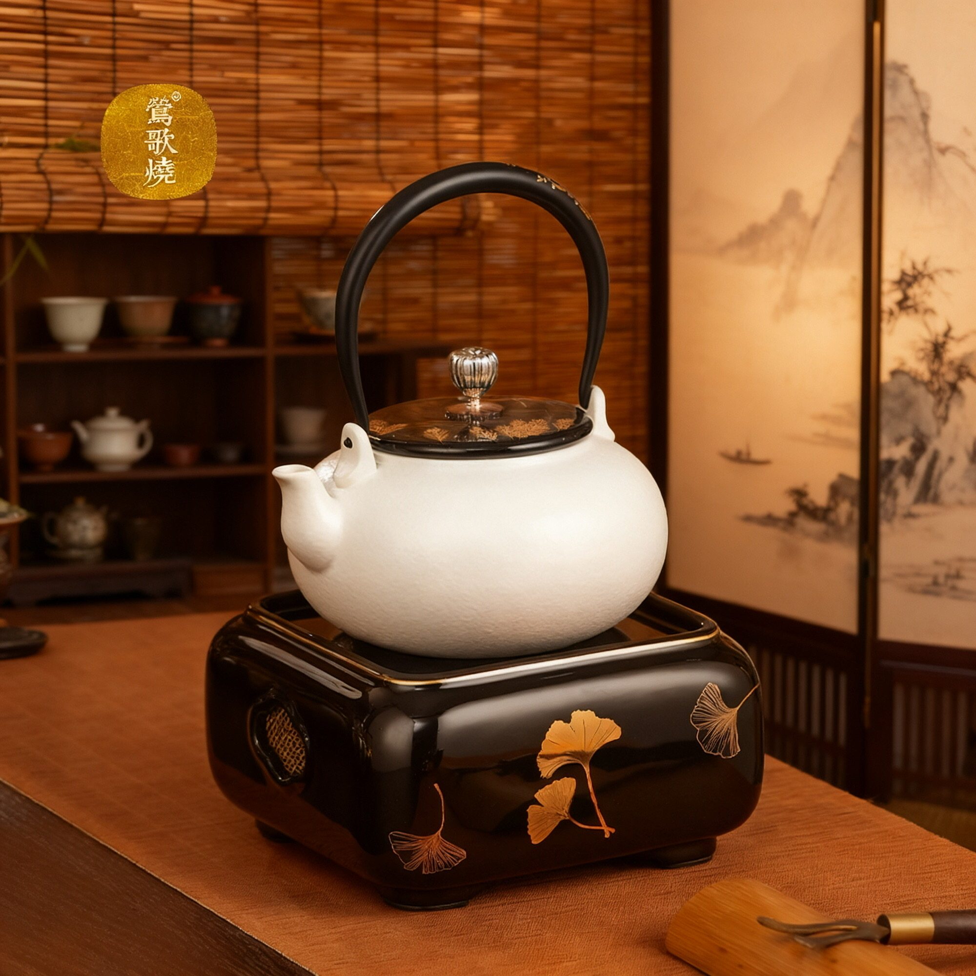 莺歌烧银杏正品黑晶炉家用煮茶快煮壶红外线泡茶煮茶器