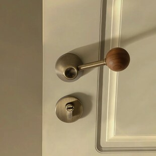 中古风卧室门锁家用木门胡桃木房门锁磁吸静音室内房间复古门把手