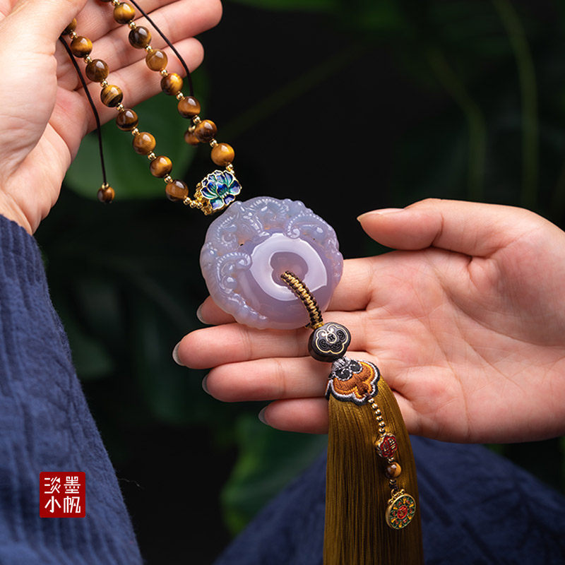 淡墨後帆三羊开泰车玉髓汽紫挂件高档车内挂饰小照镜挂件