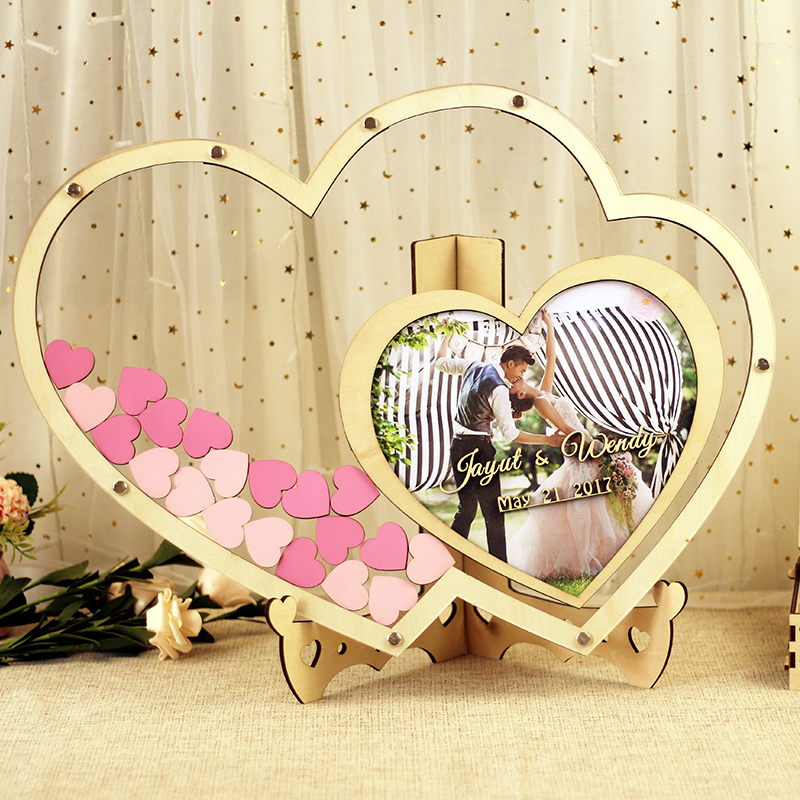 照片定制永久童心爱心木片创意结婚礼浪漫网红签名簿相框签到本板