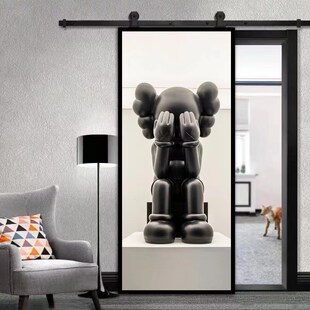 定制简约谷仓门玻璃彩雕卫生间卧室厕所门仓谷门推拉吊轨厨房木门