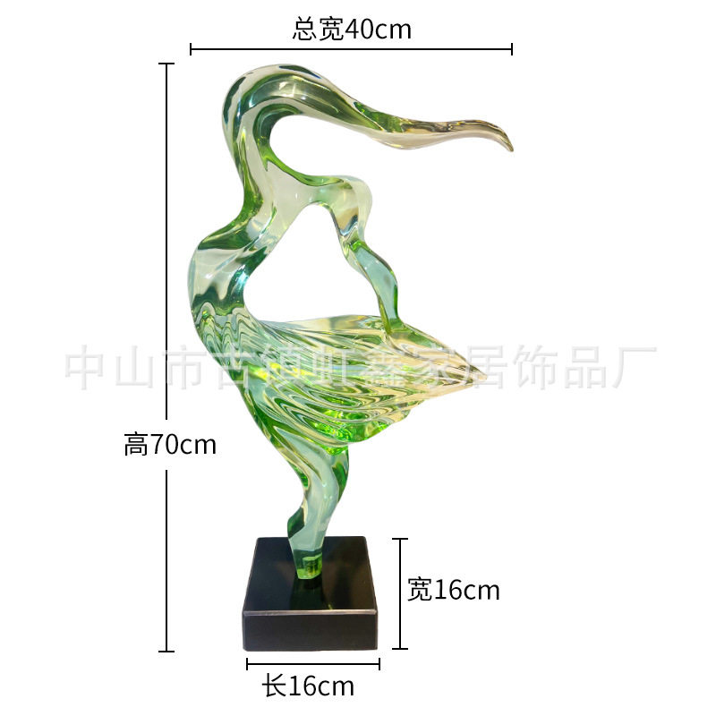 现代抽象客厅落地透明雕塑摆件酒店样板房玄关软装饰品树脂工艺品