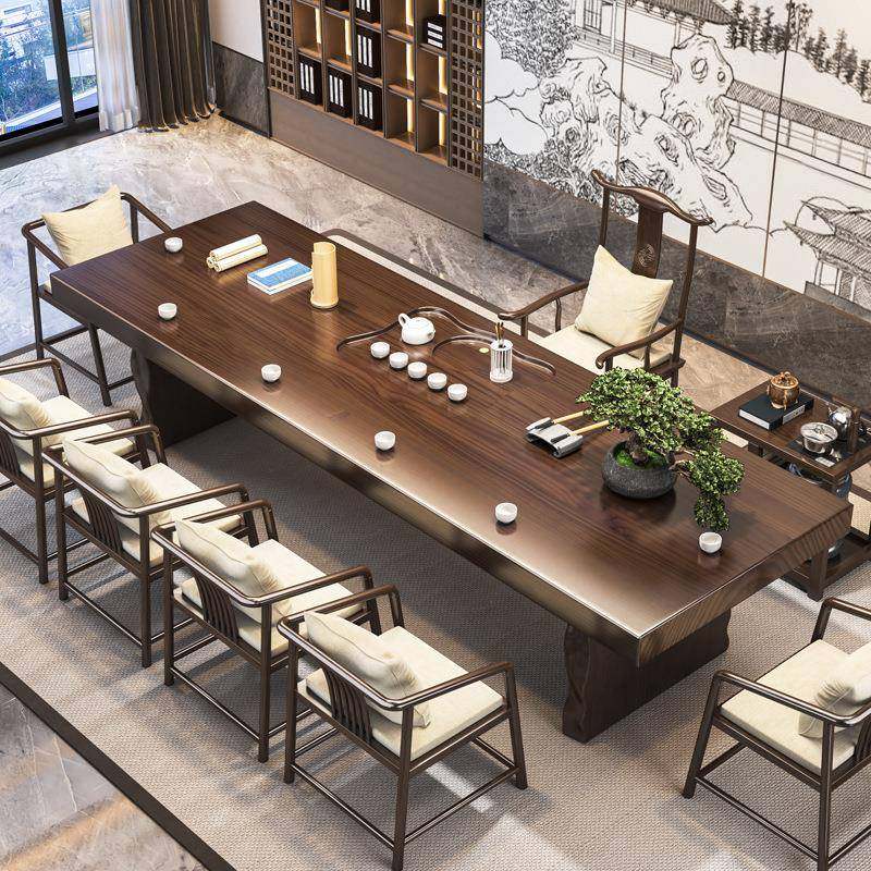 新中式茶桌全套客厅茶几茶台实木桌子办公室商用会客接待泡茶桌椅